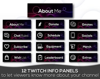 Neon Themed Twitch Kick Stream Info Panels Set | Streaming Graphics | Twitch Info Panels Set | Twitch Overlays | Kick Info Panels
