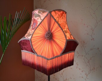 Hand Stitched Peach Lampshade: Victorian Style with Rayon Fringe