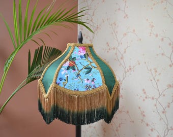 Blue Floral Lampshade: Handmade Victorian Style Ombre Fringe - etsy