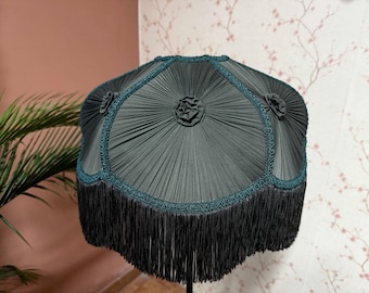 Forest Green Lampshade: Victorian Style Fringe Lampshade