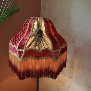 Handmade Burgundy Lampshade: Victorian Gold Fabric Pleated Lamp Shade