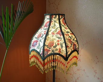 Hand-Stitched Floral Velvet Lampshade with Beaded Dangle