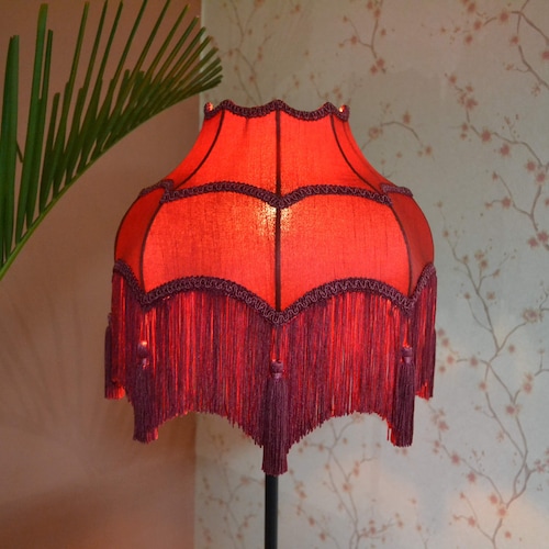 Hand-Stitched Burgundy Silk Lampshade: Victorian Style with Maroon Fringe - etsy