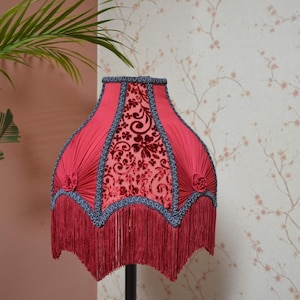 Red Velvet Lampshade: Handmade Dome Shade with Rayon Fringe