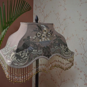 lampshade/taupe lampshade/table lampshade/fabric lampshade/embroidered shade/vintage shade/ceiling lampshade/retro lampshade/lampshade image 5