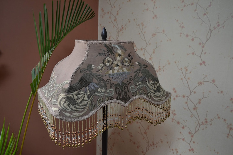 lampshade/taupe lampshade/table lampshade/fabric lampshade/embroidered shade/vintage shade/ceiling lampshade/retro lampshade/lampshade image 5