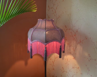 Aubergine Silk Lampshade: Handmade Scalloped Bell Shade with Fringe