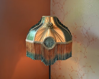 lampshade/green-gold lampshade/fabric lampshade/velvet shade/floor lampshade/silk shade/vintage lampshade/pleated lampshade/retro lampshade