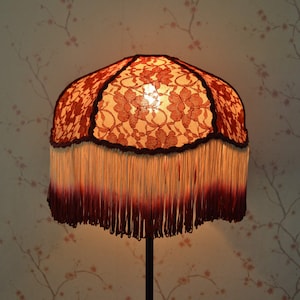 red-gold lampshade table lamp designer shade/fringe shade/handmade shade/victorian shade/floor lamp/scallop shade/floral lampshade/lampshade