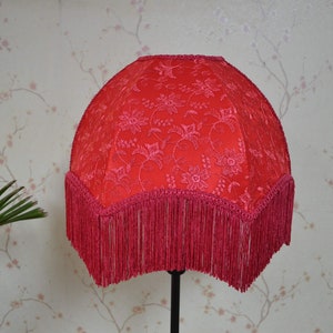 lampshade/romantic red shade/fabric lampshade/table lamp/floor lampshade/ceiling lampshade/vintage lampshade/retro lampshade/scalloped shade