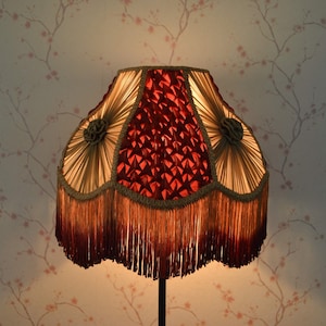 lampshade burgundy gold lampshade/fabric lampshade/floor lampshade/silk shade/bell shade/scalloped shade/ceiling lampshade/retro lampshade