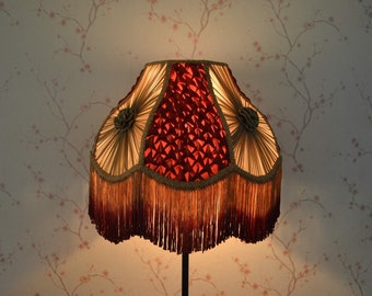 lampshade/burgundy-gold lampshade/fabric lampshade/floor lampshade/silk shade/bell shade/scalloped shade/ceiling lampshade/retro lampshade