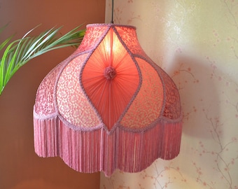 Handmade Rose Velvet Lampshade with Rayon Fringe - E27/E-14 Fitting