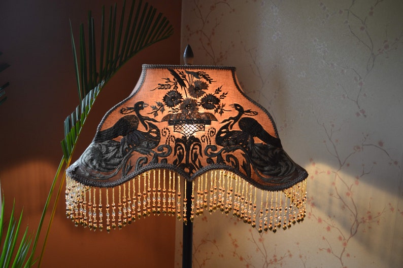 lampshade/taupe lampshade/table lampshade/fabric lampshade/embroidered shade/vintage shade/ceiling lampshade/retro lampshade/lampshade image 1