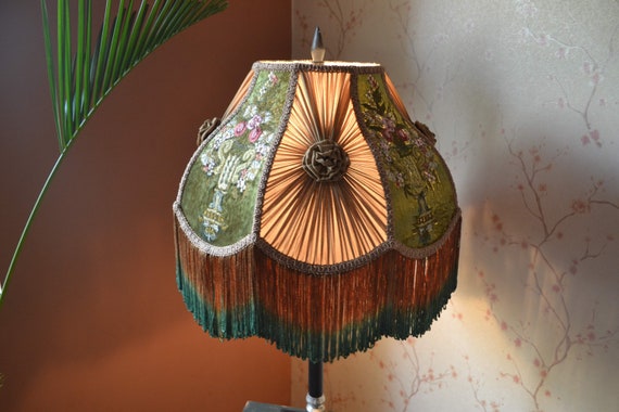 Hand-stitched Green & Gold Lampshade: Victorian Ombre Fringe - Etsy
