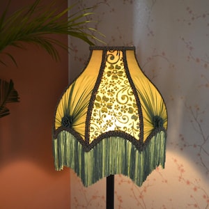 Green Velvet Lampshade: Dome Shape with Rayon Fringe
