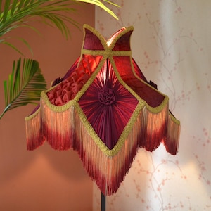 Burgundy Wine Lampshade: Victorian Style Silk Fabric with Fringe