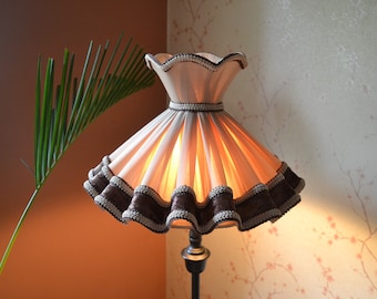 Hand-Stitched Beige Chiffon Lampshade: Victorian Style Skirt Shade