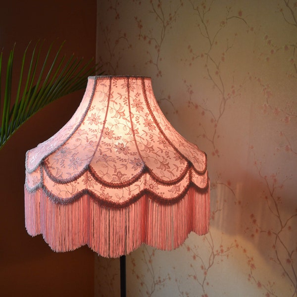 lampshade pink bedside shade fabric lampshade floor lamp victorian lamp ceiling lampshade vintage shade retro lampshade scalloped lampshade