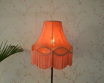 Hand-Stitched Burnt Orange Lampshade: Vintage Bell Shade with Fringe