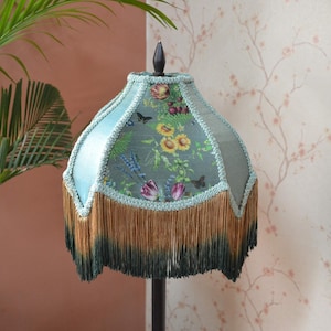 lampshade fern green secret garden lampshade fringe lampshade/victorian lampshade/table lamp/floor shade/gothic lampshade/printed shade gift