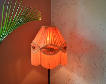 Hand-Stitched Orange Silk Lampshade: Pleated Scallop Design