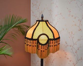 Black Gold Lace Lampshade: Beaded Fringe Victorian Shade