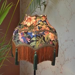lampshade green floral print lampshade victorian lampshade/table lamp/floor lamp/fringe lampshade/bedside lampshade/classic lampshade/shade