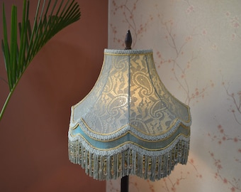 Fern Green Paisley Lampshade: Handmade Victorian Style with Rayon Fringe