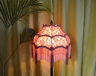 Peach Lace Lampshade: Beaded Fringe, Victorian Style