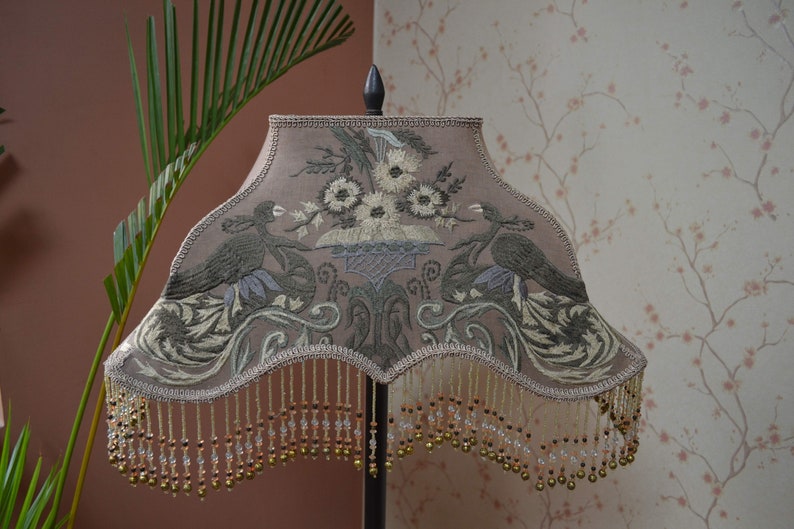 lampshade/taupe lampshade/table lampshade/fabric lampshade/embroidered shade/vintage shade/ceiling lampshade/retro lampshade/lampshade image 3