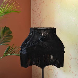 Gothic Black Velvet Lampshade: Handmade Victorian Style with Rayon Fringe