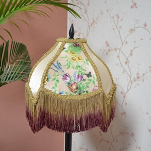 lampshade oyster secret garden lampshade fringe lampshade/silk lampshade/victorian lampshade/table lamp/floor shade/printed shade/gift shade