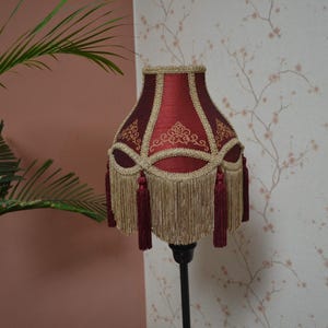 Handmade Red Silk Lampshade: Embroidered Victorian Bell Shade