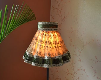 Handmade Scallop Lampshade: Gold-Green Velvet Retro Shade