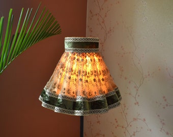 lampshade/gold-green lampshade/fabric lampshade/floor lampshade/ceiling lampshade/table lamp/scallop shade/velvet lampshade/retro lampshade