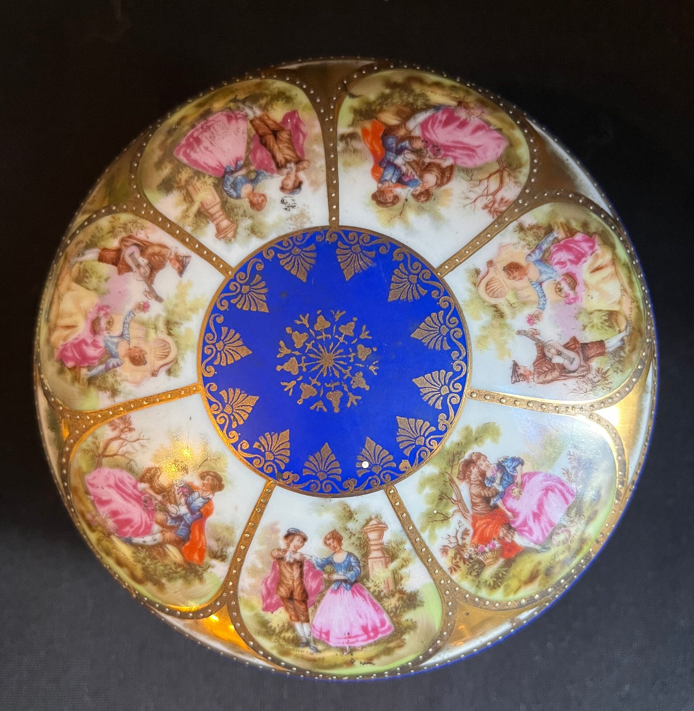Early 1930s JWK Hand Painted Trinket Box With Lovely Ornate