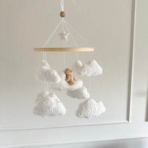 TEDDY’S DREAM  cot mobile, boucle cot mobile, cloud mobile, neutral nursery, baby mobile, nursery mobile, crib mobile, nursery decoration