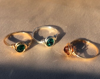 Kristall Ringe / Draht gewickelt Ring / glänzender Glasperlen Draht Ring / Gold Silber