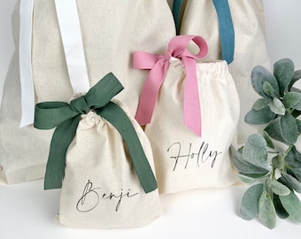 Personalised Gift Bags | Luxury Cotton Drawstring Bags | Choice of Ribbon Colours | Multipack of Giftbags