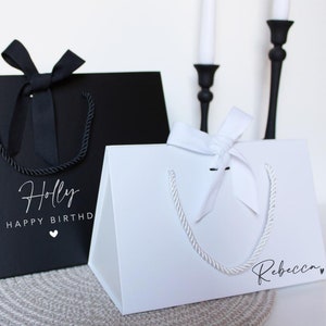 Gift Bag Box | Personalised Gift Box | Custom Gift Bag | Black, White, Ivory & Kraft | Ribbon Tied | Rope Handles | Choice of Ribbon Colours