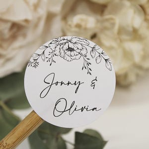 Etichette personalizzate con nomi floreali / Adesivi personalizzati per bomboniere / Adesivi bianchi, trasparenti satinati, marroni Kraft, crema e neri