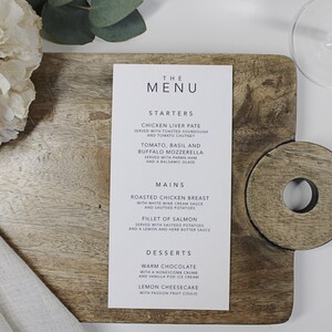 Menus de table de mariage | Cartes de menu | Décoration de table de mariage | Panneaux de mariage minimalistes | carte de voeux de luxe | Menu imprimé