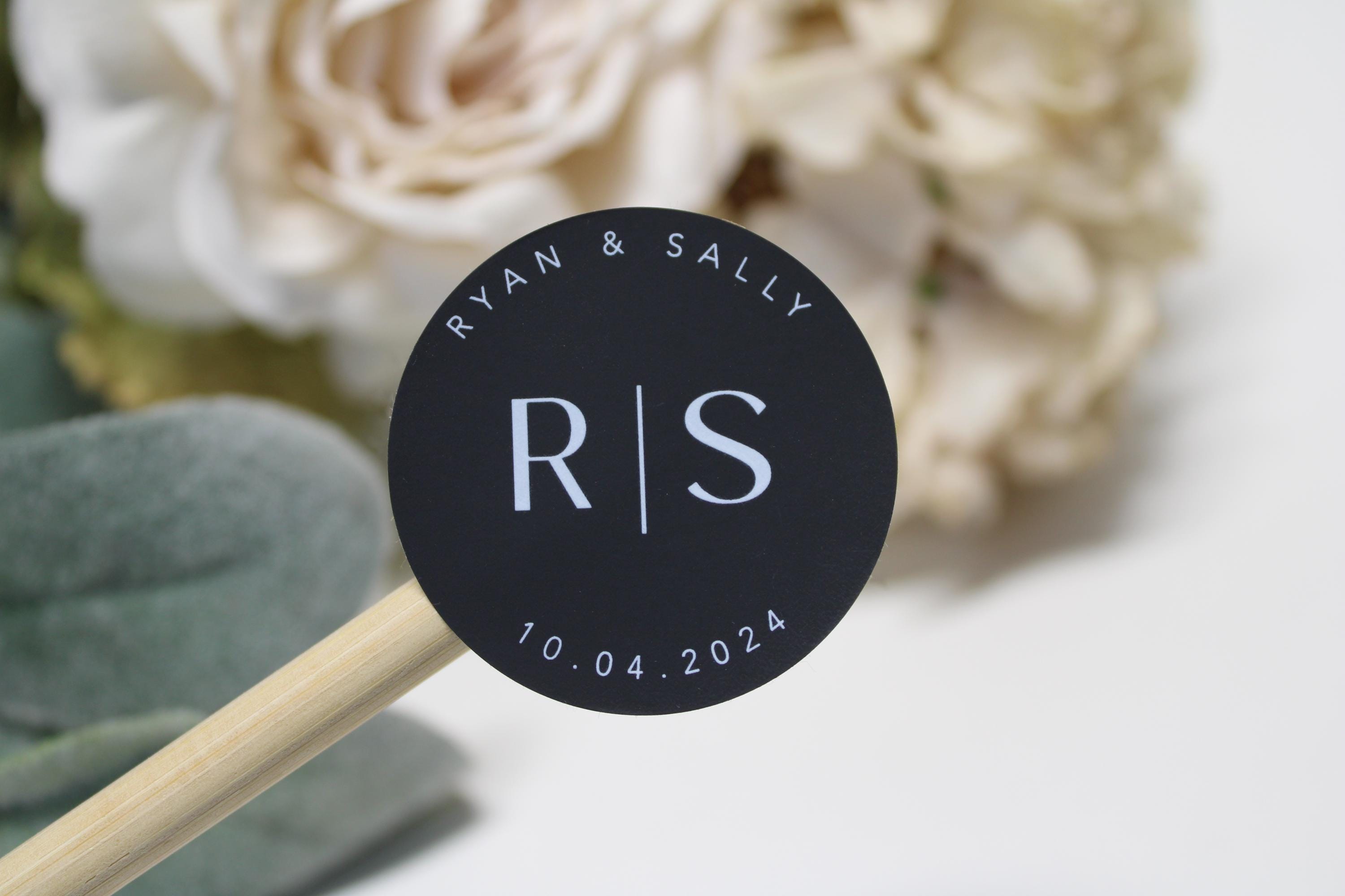 Custom Wedding Favour Round Stickers | Personalised Initials, Date