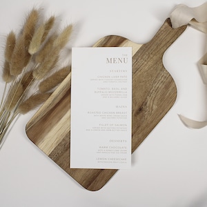 Menus de table de mariage | Cartes de menu | Décoration de table de mariage | Panneaux de mariage minimalistes | carte de voeux de luxe | Menu imprimé