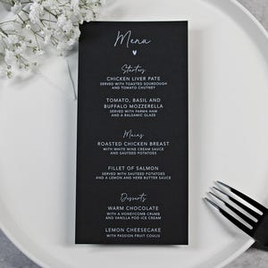 Menus de table de mariage | Cartes de menu | Décoration de table de mariage | Panneaux de mariage minimalistes | carte de voeux de luxe | Menu imprimé