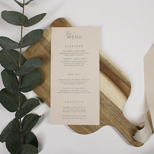 Menus de table de mariage | Cartes de menu | Décoration de table de mariage | Panneaux de mariage minimalistes | carte de voeux de luxe | Menu imprimé