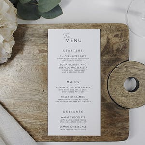 Menus de table de mariage | Cartes de menu | Décoration de table de mariage | Panneaux de mariage minimalistes | carte de voeux de luxe | Menu imprimé