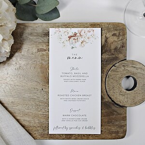 Menus de table de mariage | Cartes de menu florales | Décoration de table de mariage | Panneaux de mariage minimalistes | carte de voeux de luxe | Menu imprimé