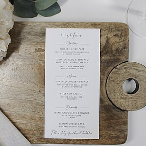 Menus de table de mariage | Cartes de menu | Décoration de table de mariage | Panneaux de mariage minimalistes | carte de voeux de luxe | Menu imprimé